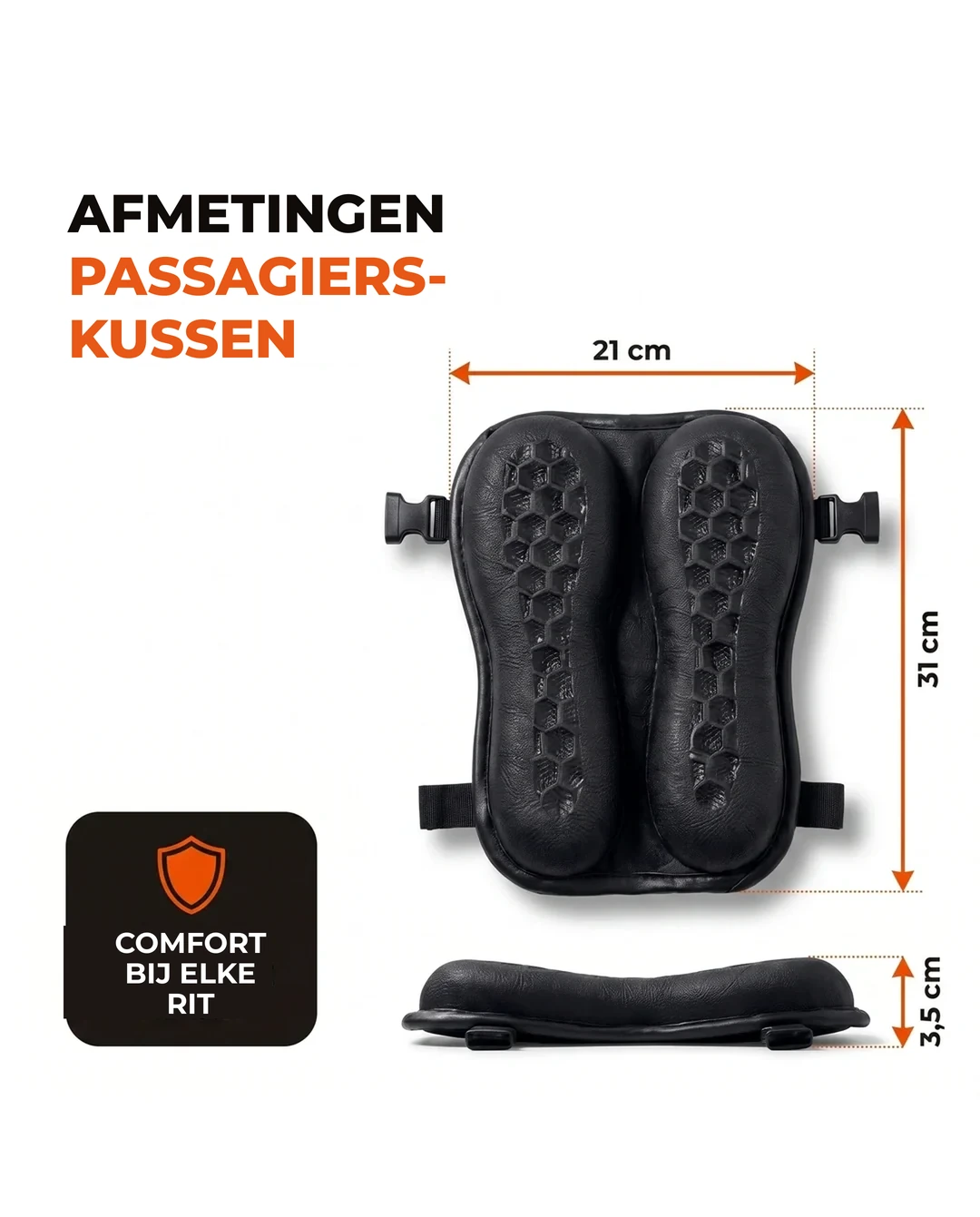 Afmetingen van het Passagierskussen: 21 cm × 31 cm × 3,5 cm